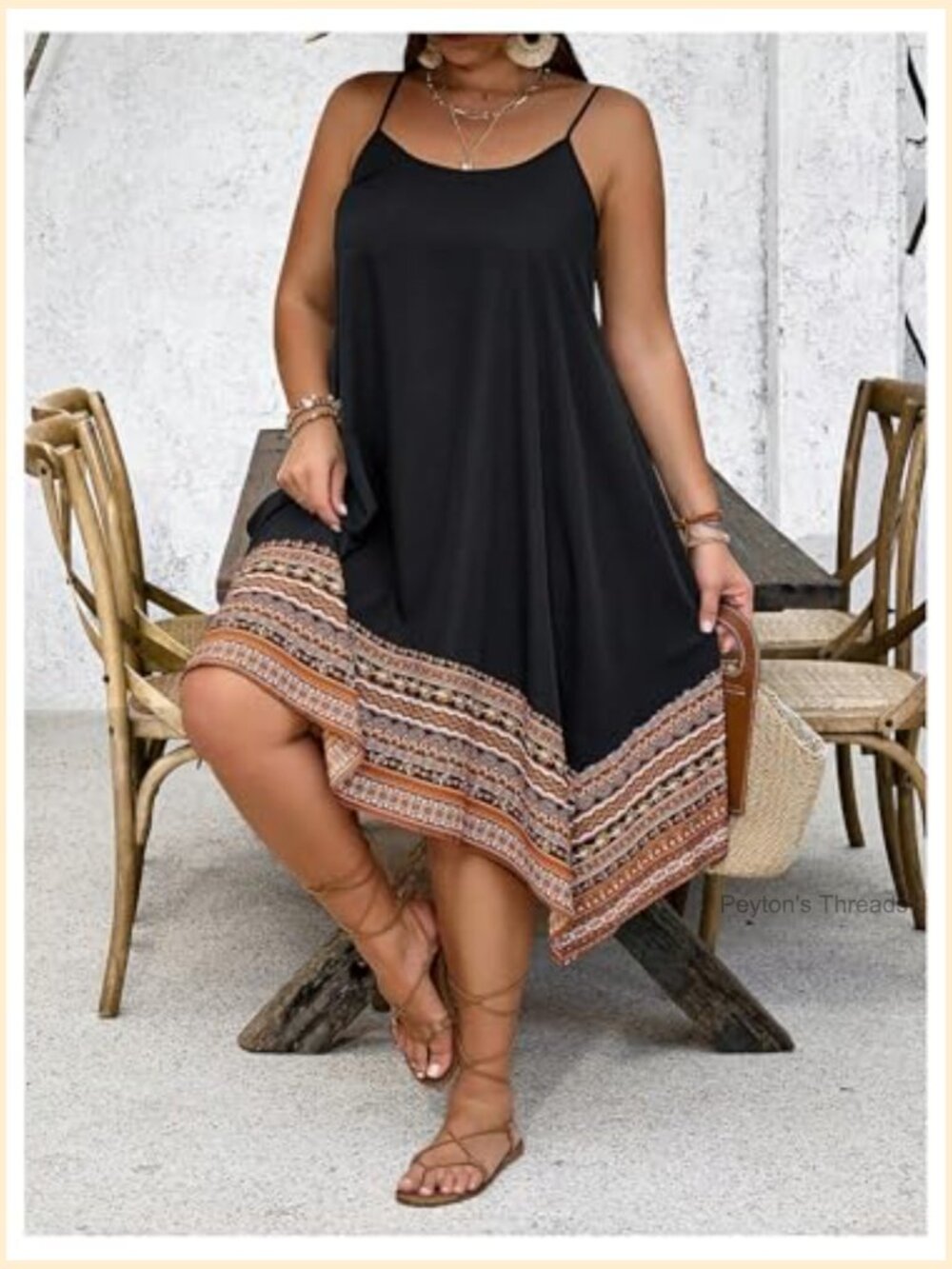 Plus Size Boho Flowy Cami Dress Spaghetti Strap Sleeveless Midi - Picture 5 of 5